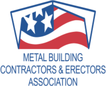 Metal Building Contractors and Erectors Association logo red, white, and blue flag with stars